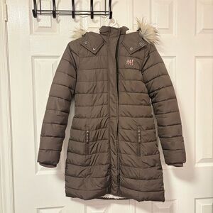 Abercrombie & Fitch Kids Dark Brown Puffer Jacket with Faux Fur Trim